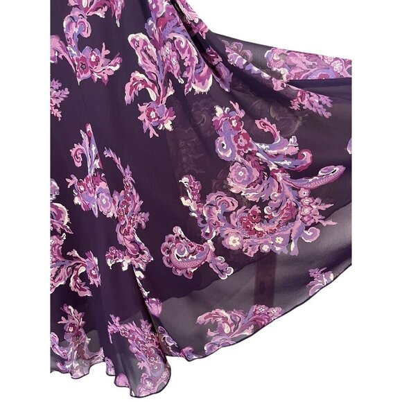 Worthington Floral Midi Skirt 16W Purple Ruffle Boho Western Resort Preppy 80s - Picture 6 of 9